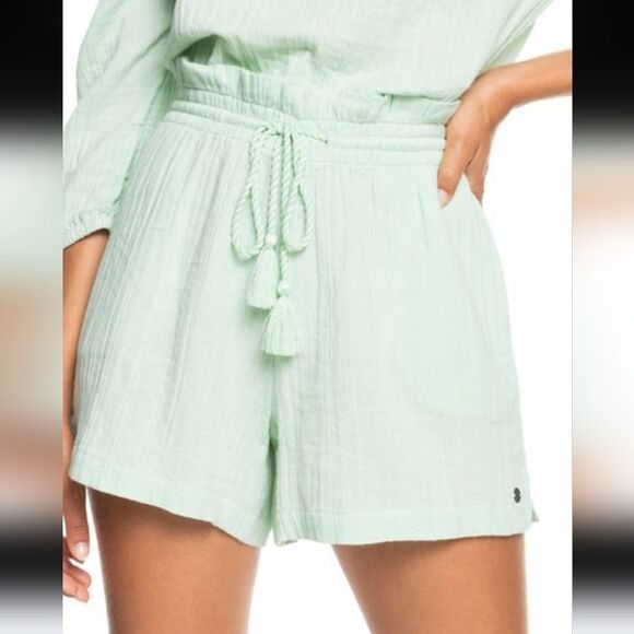 Roxy Pop Sun Elastic Draw String Waist Cotton Shorts Mint Green Size L - Picture 3 of 15